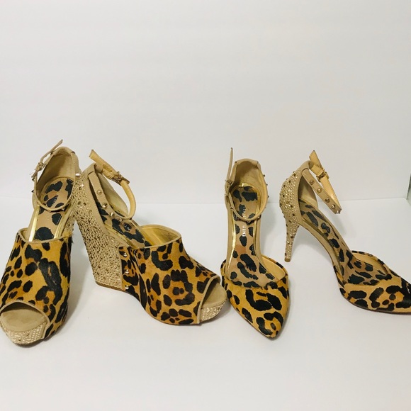 Gianni Bini Shoes - Gianni Bini leopard bundle of heels and wedges